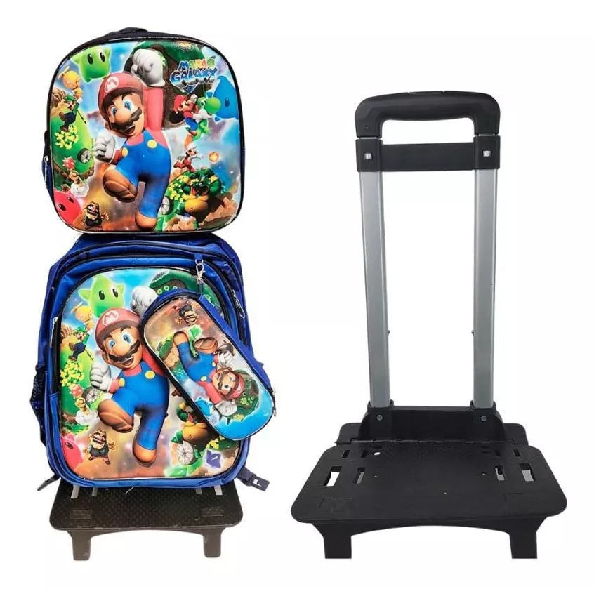 Mochila Ruedas Lonchera Estuche Mario